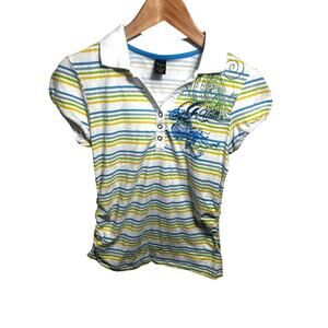 G Unit Womens Polo Shirt Med Y2K Paisley Glitter Embroidered. Sides scrunch